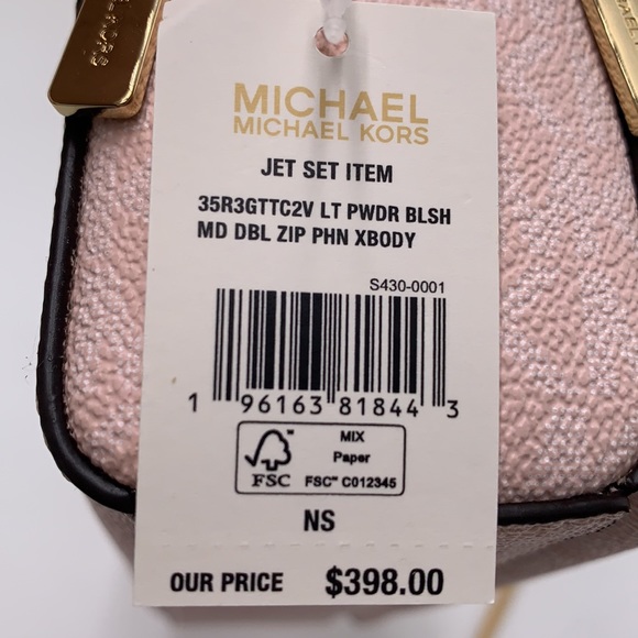 MICHAEL KORS JET SET ITEM MEDIUM DOUBLE ZIP PHONE XBODY LIGHT POWDER BLUSH MULTI - Picture 10 of 16
